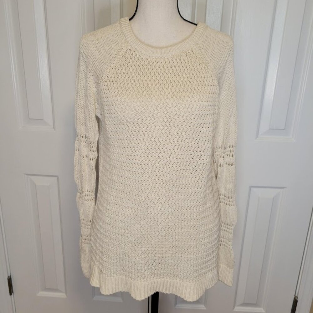 Tommy Bahama Cream Open Knit Cotton Blend Sweater Size M